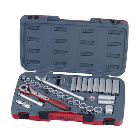 Teng Tools T1234 - 34 Piece 1/2" Drive 6 Point Regular and Deep S T1234